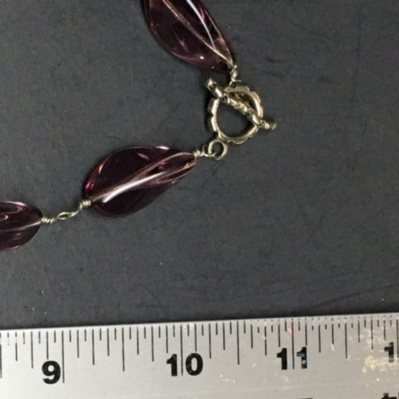 Y Drop Necklace Purple Organic Chunky Translucent Silver Chain Retro Boho Soft - Picture 7 of 7